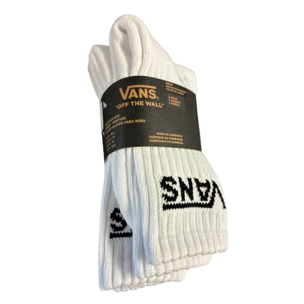 Vans kids White Crew Socks - 3 Pack shoe size 10-13.5 new